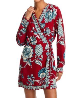 Farm Rio Womens Tropical Landing Mini Wrap Dress Red Combo S New